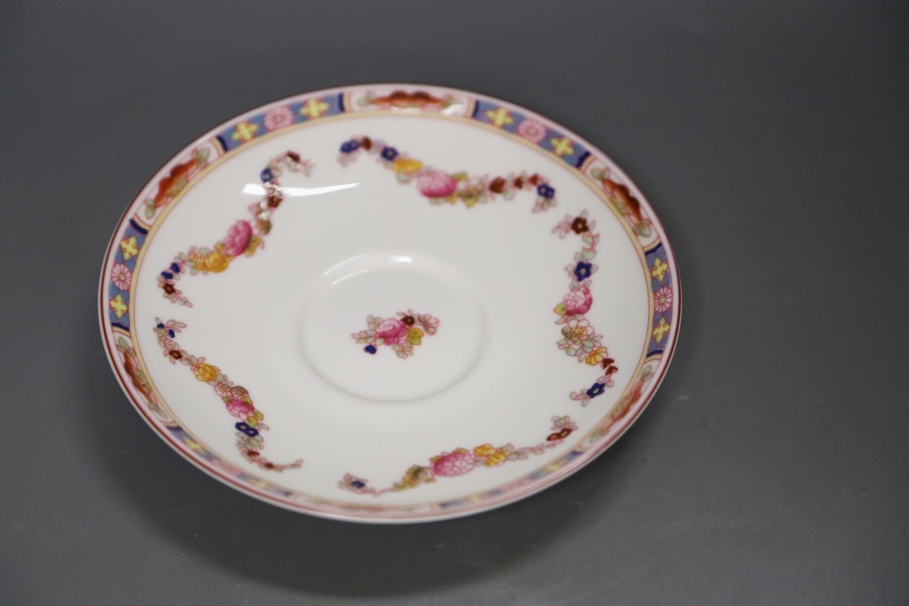 A Minton part tea set and a porcelain letter rack